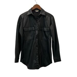 Max Studio Faux Leather Button Down Shirt Black Edgy Streetwear Women’s Medium